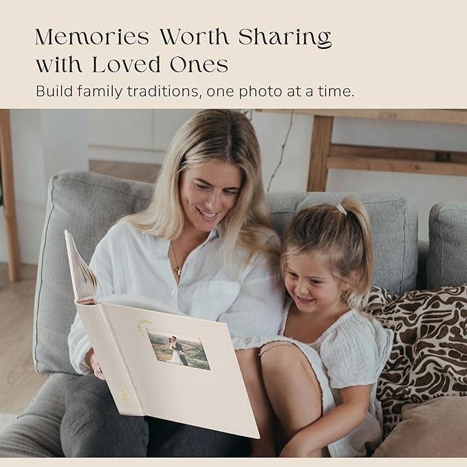Premium Scrapbook Album with Window and Writing Space – 100 Pages holds 500 Photos of Different Sizes – Wedding, Baby, Travel & Family Memories – 13" x 11.6" - Oat