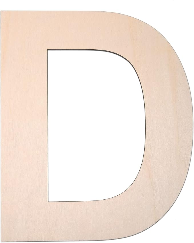 12 Inch Wooden Letter D, 1/4 Inch Thick Large Unfinished Wood Letter for DIY Crafts Home Wall Decor