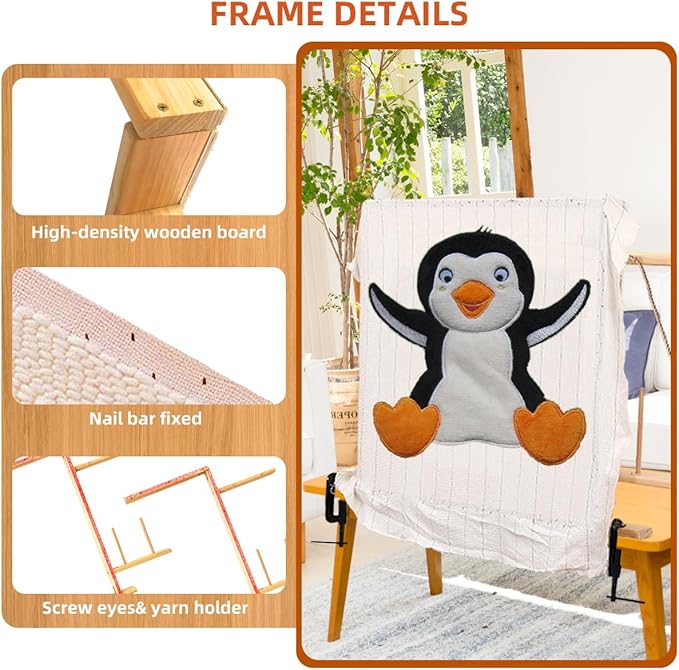 Tufting Frame, Rug Tufting Frame, 27.5”x 27.5” Tufting Frame for Rug Making, Wooden Rug Making Tools Kit Suitable for Electric Rug Gun Sewing Embroidery Rug Making Beginner (27.5in x 27.5in)