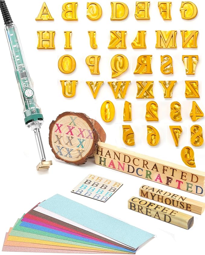 1/2" Wood Burning Letter Kit with Electric Branding Iron, 36 Pcs Wood Burning Kit with Letter & Number Stamps for Wood Leather Hats Branding, DIY Gifts for Wedding Birthday Christmas