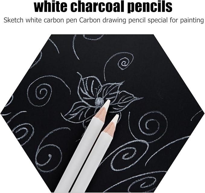 Healvian 3Pcs White Charcoal Pencils for Drawing and Sketching, Professional Art Drawing Highlight Pencils, Wooden Sketching Supplies for Artists and Students