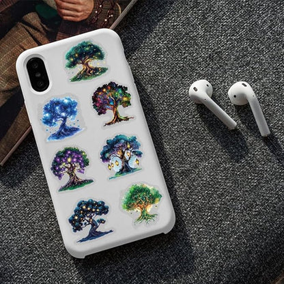 50pcs Fantasy Magic Tree Stickers Pack – Clear Waterproof Scrapbook Decals for Journaling, Diary, Collage, Laptop, Water Bottle, Planner, Aesthetic Nature Forest Tree of Life Sticker