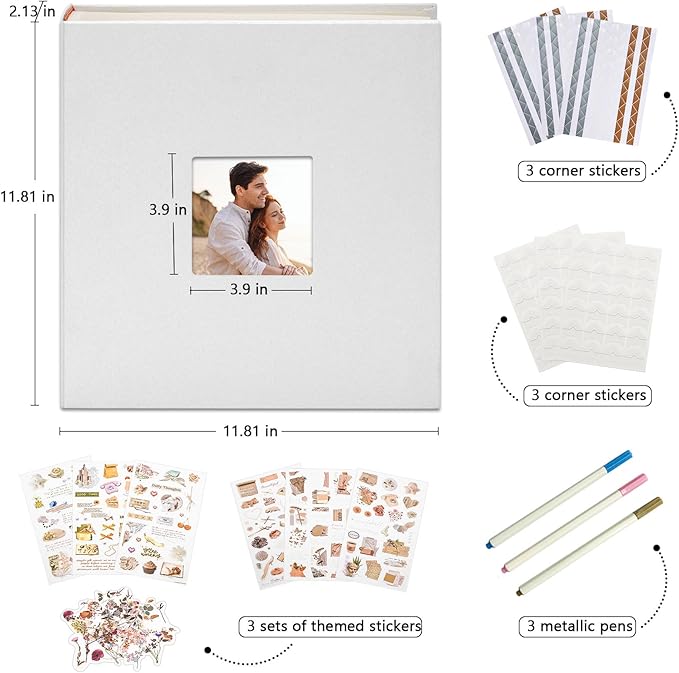 Vienrose Premium Scrapbook Photo Album with Writing Space 12"x12", DIY Scrapbook Album with 100 Pages, Large Photo Book for Baby Family Travel Vacation, Valentine Gift White