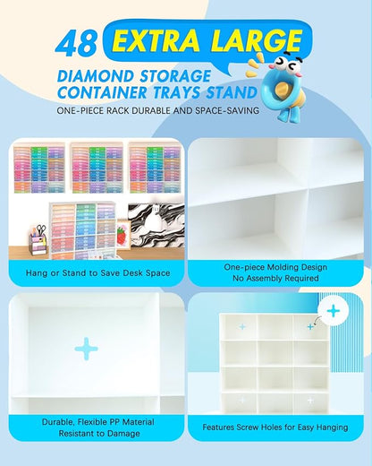 ForeverYoung Extra Large Diamond Art Storage Containers Trays ＆ Stand, 48pcs Diamond Art Accessories Diamond Painting Trays with Lids, 2-in-1 Diamond Art Trays and Diamond Painting Storage