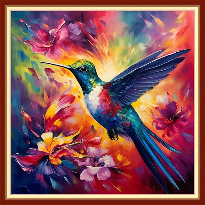 DMCVIVR Stamped Cross Stitch Kits for Beginners Adults Needlepoint Kits for Beginners Embroidery Kits for Adults Crossstitch Kit for Beginners 11CT-Hummingbirds Gather Honey 18x18 inchs