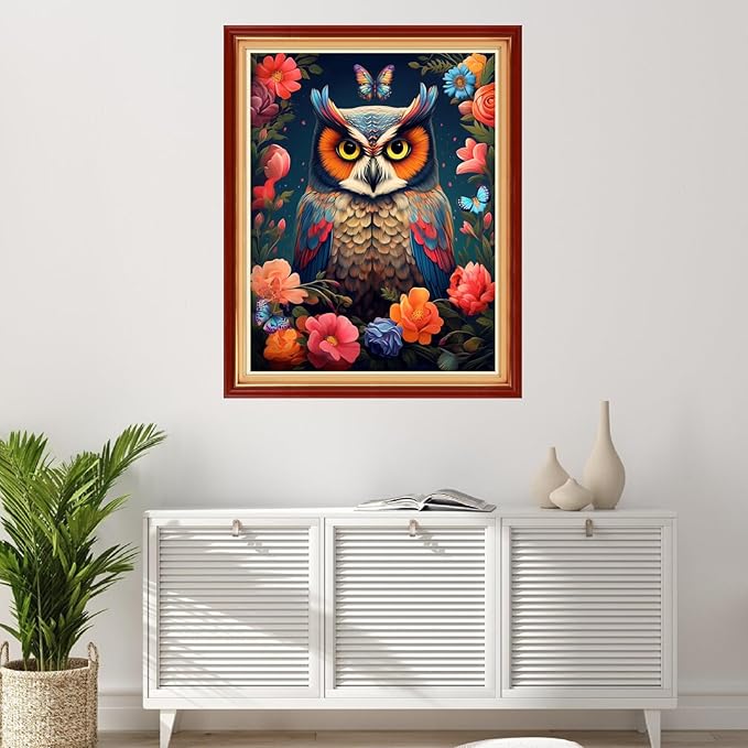 Foxhool Stamped Cross Stitch Kits,11CT Printed Cross Stitch Pattern Full Embroidery Kits for Beginner Needlepoint Kits-Flower owl 16x20 inchs