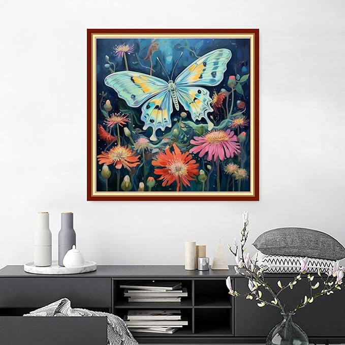 Joyhoor Cross Stitch Kits for Beginners Stamped Cross-Stitch Supplies Needlework preprint Embroidery Kits for Adults DIY Needlepoint Kits Embroidery Patterns 11CT-Butterfly Flowers 18.x18 inch