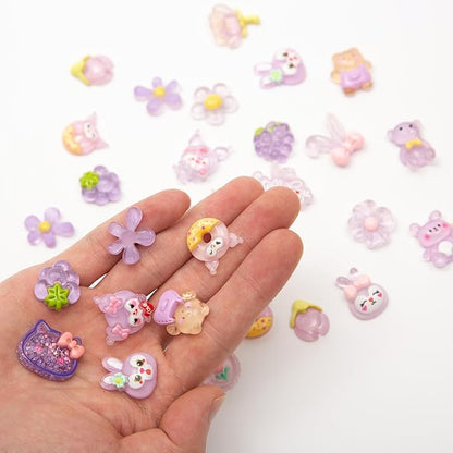 60pcs Slime Charms Cute Set for Crafts, Resin Set Ornament Scrapbooking, 3D Flatback Cute Embellishments for Scrapbook and Mini Decorations (Purple)