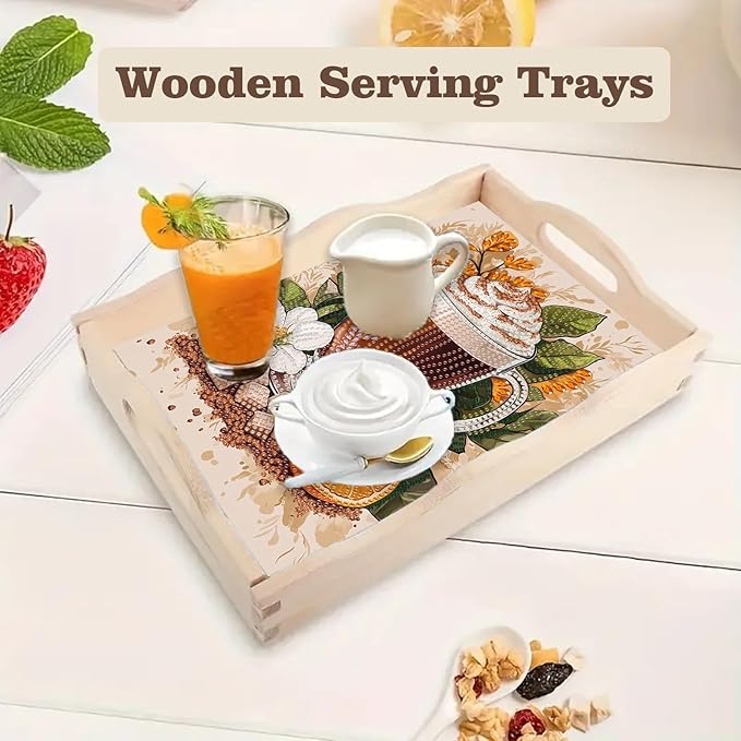 SHLUHA Diamond Art Kits for Adults Wooden Serving Trays with Handle Food Tray for Breakfast Home Decor Gift