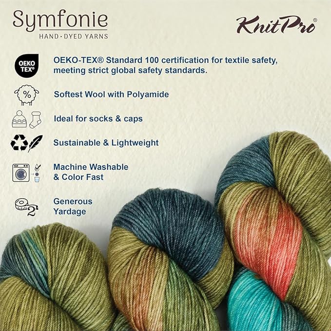KnitPro Symfonie Hand Dyed Yarn | Extra Fine Merino Wool & Polyamide Blend for Knitting & Crocheting, Fingering Weight, Oeko-TEX Certified 400m, 100g Skein | Terra Variegated Spring Blush