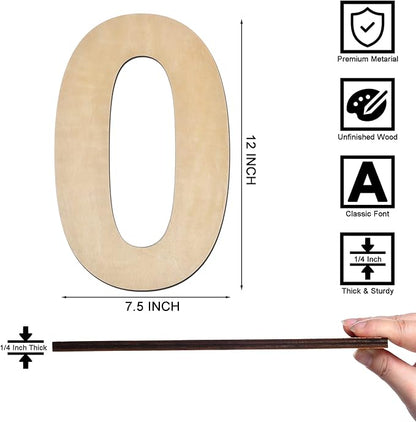 12 Inch Wooden Number 0, 1/4 Inch Thick Large Unfinished Wood Number for Home Wall Decor, DIY Crafts