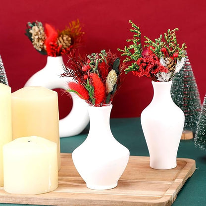 Tinideya 48 Pack 6 Inch Christmas Mini Dried Flower Bouquets Bulk Red Green Dried Flowers with Stem Berries for Vase DIY Wreath Crafts Xmas Home Decoration Christmas Tree Picks Decorations