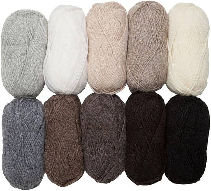 Knit Picks Wool of The Andes Yarn Pack - 10 Skeins of Neutral 100% Wool Worsted Weight Yarn (Neutral)