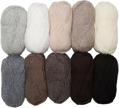 Knit Picks Wool of The Andes Yarn Pack - 10 Skeins of Neutral 100% Wool Worsted Weight Yarn (Neutral)