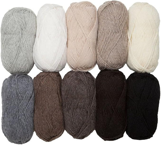 Knit Picks Wool of The Andes Yarn Pack - 10 Skeins of Neutral 100% Wool Worsted Weight Yarn (Neutral)