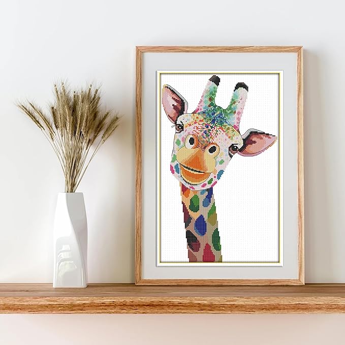 Maydiyer 11CT Stamped Cross Stitch Kits Pre-Printed Embroidery Kit,East Sewing Pattern for Girls Needlework Sets-Giraffe 14.2×20.5 inch