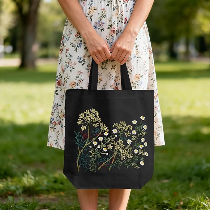 ERKOON Canvas Tote Bag Embroidery Kit for Beginners, Floral Arts Crafts Cross Stitch Kits for Adults Including Stamped Embroidery Bag with Hoops, Needle, Instruction and Color Threads(Chamomile)