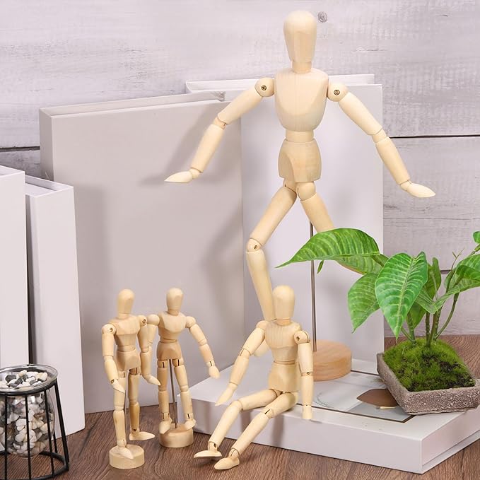 PATIKIL 4.5" Wooden Mannequin Figure, Artist Drawing Manikin Model Flexible Movable Jointed Sketching Lay Figure for Painting Drawing Decoration