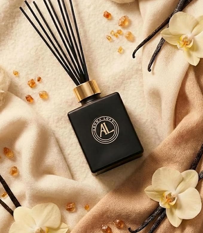 Reed Diffuser - Fragrance Diffuser for Home - 5 oz. Oil Diffuser Sticks - Bathroom Diffuser Set- Oil Diffuser Reeds - Scent Sticks in Oil-Office Smell Good Stuff (Black, Cashmere Vanilla)