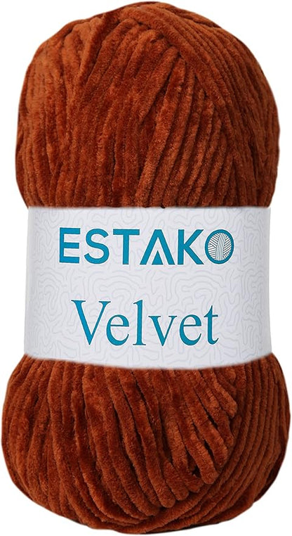 Estako Velvet Chenille Blanket amigurumi Yarn for Crocheting and Knitting Super Bulky 100 gr (132 yds) (1420 - Fox)