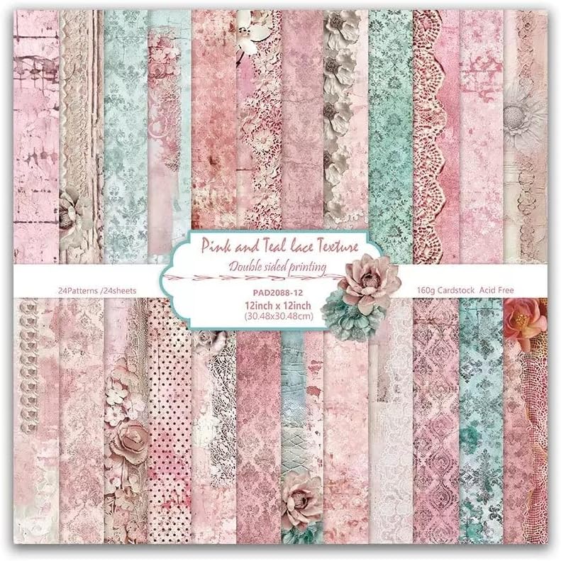 Pink Lace Scrapbook Paper Vintage Flower Pattern Papers Pad 12×12,24 Sheets Double-Sided Bobo Floral Scrapbooking CardStock Paper Pad for Holiday Cardmaking DIY junk Journal Papers. by iKammo