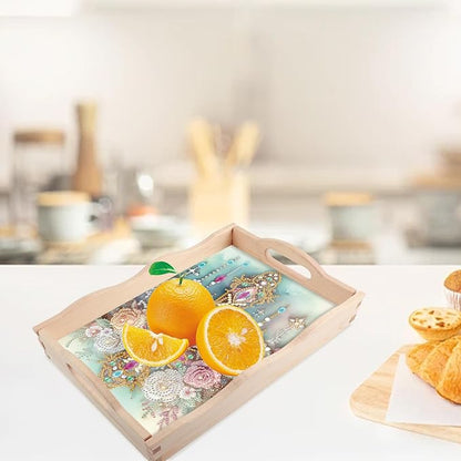 JISHSHAY Diamond Art Serving Tray Diamond Painting Food Tray Gem Art Serving Platter Gem Painting Mosaic Kits for Adults DIY Kits for Adults, with Wood Handle 20×30cm/7.87×11.81in, Flower Cross