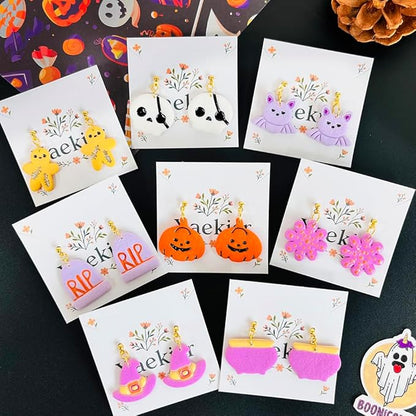 Xaekicr Halloween Polymer Clay Cutters Set – 8Pcs Clay Cutters for Earrings, Pumpkin Skull Witch Hat Molds for DIY Clay Jewelry Making