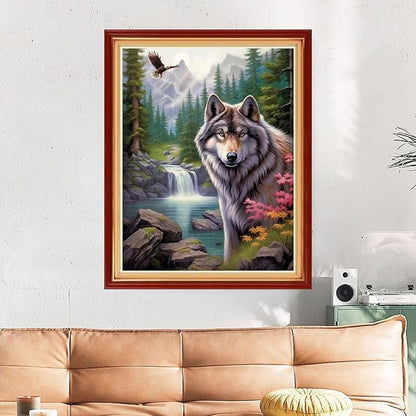 Funart Stamped Cross Stitch Kits for Beginners Full Range of Cross Stitching Preprinted Embroidery Kits for Adults, 11CT Embroidery Pattern Needlepoint Kits-The Forest Wolf 16x20 inchs