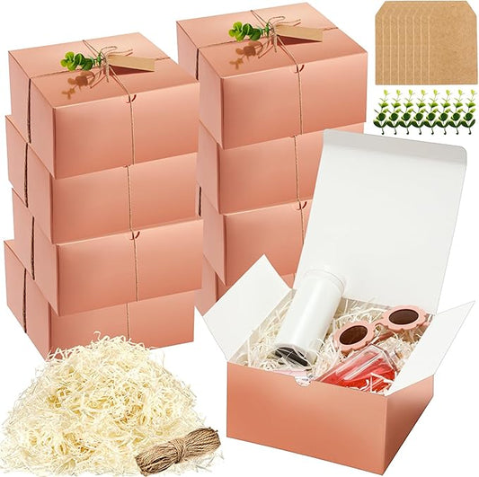 Crtiin 8 Pack Gift Boxes Set 8 x 8 x 4 Inch Rose Gold Paper Bridesmaid Proposal Gifts Box with Lids for Presents Wedding Bridal Shower Baby Shower Christmas Filler Birthday Gift Packging Party Favors