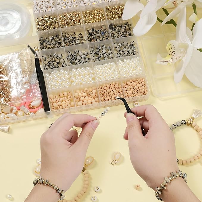 TOIPINIO Bracelet Making Kit Jewelry Making Supplies Kit Natural Stone Beads for Irregular Natural Stone with for DIY Craft 1736PC Friendship Bracelet/Necklace/Earrings for Adults (Dalmatian Jasper)