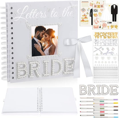 Fullhawl Letters To The Bride Scrapbook 8x8 Inch Bride Memory Book DIY Wedding Photo Album with Stickers and Markers for Wedding Engagement Bridal Shower Gifts Party Supplies, 40 Sheets