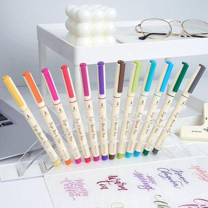 WRITECH Arts Sign Brush Pen Brush Tip Marker Felt Tip Water Based Ink Color Pens 12 Assorted Vintage Colors Great for Lettering Journaling Calligraphy (Vintage)