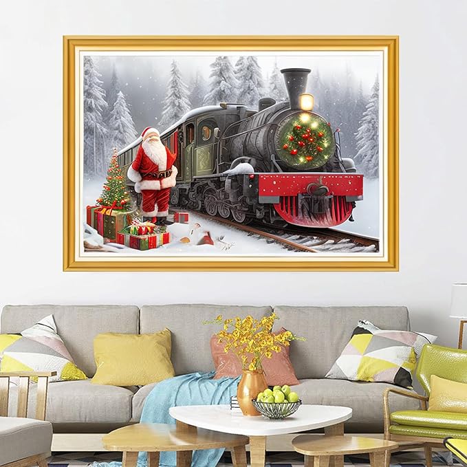 Joyhoor Cross Stitch Kits for Beginners Stamped Cross-Stitch Supplies Needlework preprint Embroidery Kits for Adults DIY Needlepoint Kits Embroidery Patterns 11CT-Christmas Train 16x20 inch