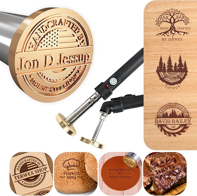 Terwex Custom Electric Branding Iron for Wood with Adjustable Temperature – Wood Branding Iron Personalized Stamp Logo for Food Leather Crafts, Metal Branding Stamp for DIY Gifts & Woodworking Tools