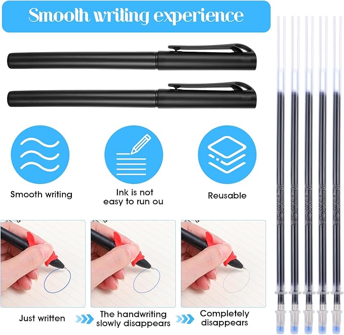 KFHENSOMR Magic Pens & Refills for Magic Practice Copybook, Grooved Handwriting Book Invisible Ink Pen Maker with Writing Grip, Reusable Workbooks Disappearing Ink Pen for 3-5 Drawing