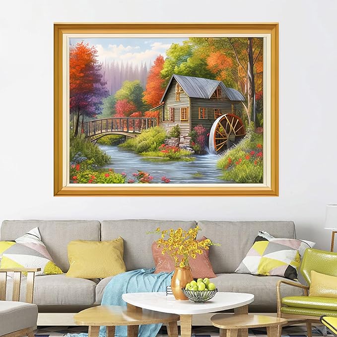 Joyhoor Cross Stitch Kits for Beginners, Stamped Cross-Stitch Supplies, Needlework Preprint Embroidery Kits, Adults DIY Needlepoint Kits, Embroidery Patterns 11CT-Beautiful Creek 16x20 inch