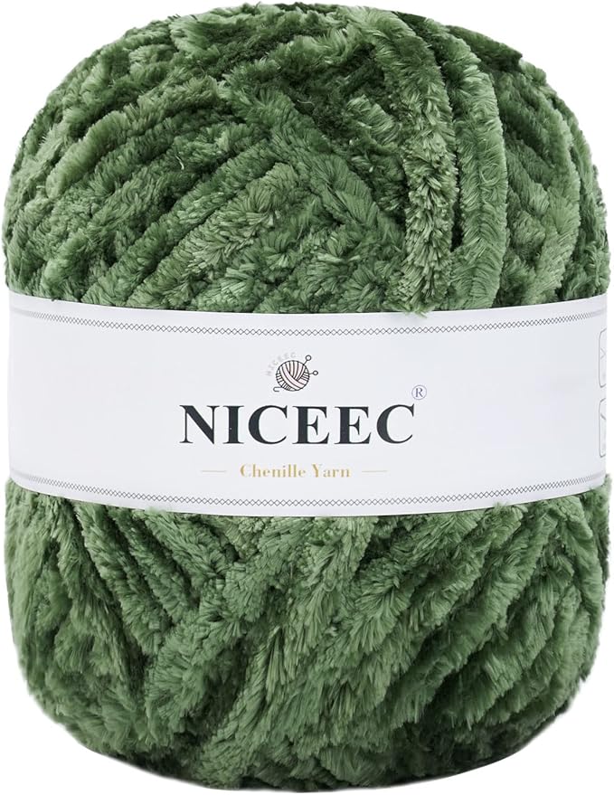 NICEEC 300g Soft Chenille Yarn Blanket Velvet Yarn for Knitting, Crochet, Weaving DIY Craft Total Length 150m (164yds)_Army Green