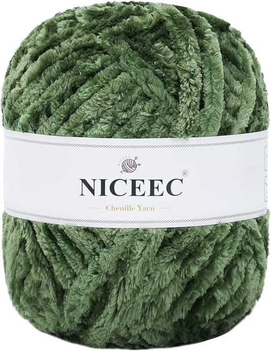 NICEEC 300g Soft Chenille Yarn Blanket Velvet Yarn for Knitting, Crochet, Weaving DIY Craft Total Length 150m (164yds)_Army Green