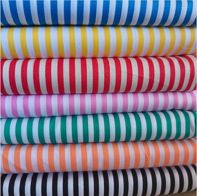 7Pcs 9.8"*9.8"(25cm*25cm) Cotton Fabric DIY Making Supplies Quilting Patchwork Fabric Fat Quarter Bundles DIY for Quilting Cotton Patchwork Cushions(Stripe, 25 * 25cm)
