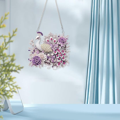 AiYuanzsh Diamond Painting Hanging Kit Peacock with Roses Design, Elegant Special Shaped Diamond Art Suncatcher for Adults DIY Wall Window Ornament Decoration