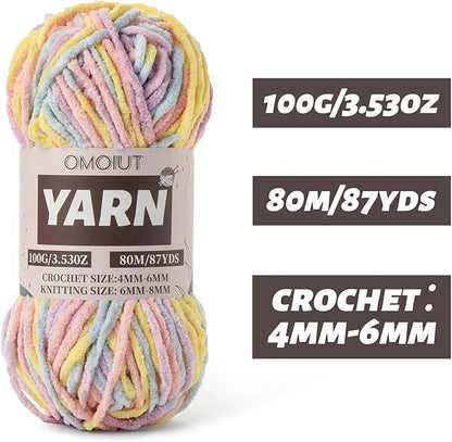 Macaron Fluffy Chenille Yarn for Crocheting - Baby Yarn for Crocheting Soft Blanket - (100g/87.4yds) Crochet Amigurumi Chunky Yarns - Super Bulky 5 Velvet Yarns