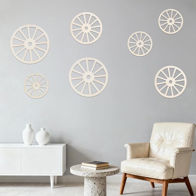 Wooden Wheels for Crafts, 15Pcs 3 Sizes Unfinished Wood Wagon Wheel Decor Blank Wood Slices Hanging Ornaments for DIY Home Party Decoration