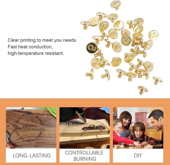 Wood Burning Tip Set 43pcs Brass Alphabet Number Symbol Wood Burning Tool Kit for DIY Craft Embossing Carving on Wood Leather Paper