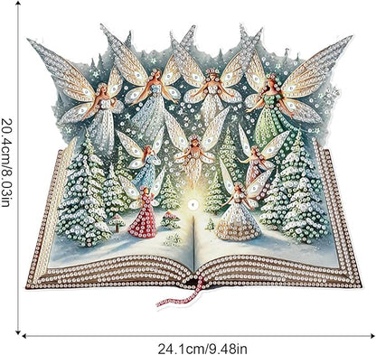 5D Christmas Diamond Painting Pendant Kit, Magic Book with Flying Elf and Snowy Forest, DIY Crystal Diamond Art Hanging Sign for Window, Door & Wall, Fantasy Home Decoration Gift, 24.1 x 20.4 cm