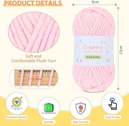 Coopay Chenille Yarn for Crocheting/Knitting, 8 Pack Medium Worsted Weight Yarn of 50g/1.76oz - Total 520yd, Soft Velvet Crochet Yarns for Plush Toys, Baby Blankets, Scarves (Pink)