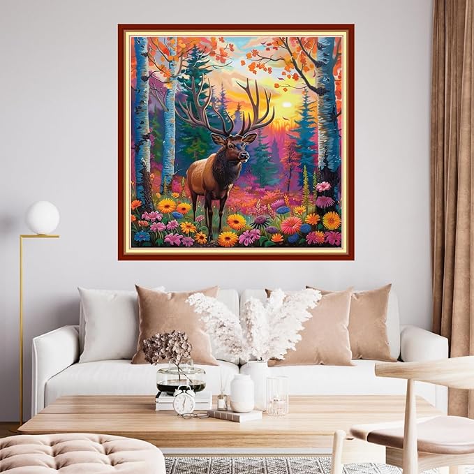 Funchey Stamped Cross Stitch Kits, DIY Cross Stitch Pattern for Adults Beginners Needlepoint Kits Embroidery Kit Arts and Crafts 11CT-Forest elk 18x18 inchs