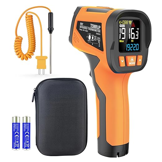 Infrared Thermometer High Temperature Gun with K-Probe,-40℉~1922℉, 30:1 Digital Laser IR Temp Gun with Color LCD for Cooking, Pizza Oven, Engine, Kilns, Industry, Home Repair, Adjustable Emissivity