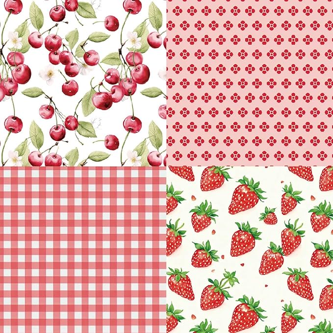 DESEACO 6x6 Berries & Blossoms Scrapbook Paper Pad | 24 Sheets (12 Designs) 160gsm Acid Free Cardstock | Strawberry, Cherry, Raspberry & Watermelon Patterns for Summer Crafts & Card Making