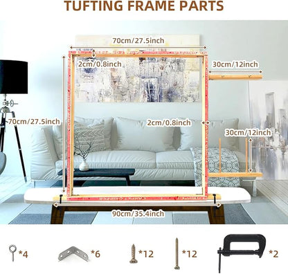 Tufting Frame, Rug Tufting Frame, 27.5”x 27.5” Tufting Frame for Rug Making, Wooden Rug Making Tools Kit Suitable for Electric Rug Gun Sewing Embroidery Rug Making Beginner (27.5in x 27.5in)