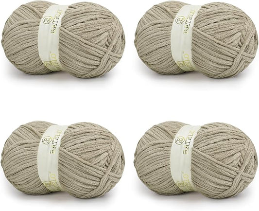 Chenille Yarn for Crocheting & Knitting 880 Yards, Soft Thick Fluffy Bulky Blanket Yarn, 4 Pack of 10.5oz(Vintage Khaki)